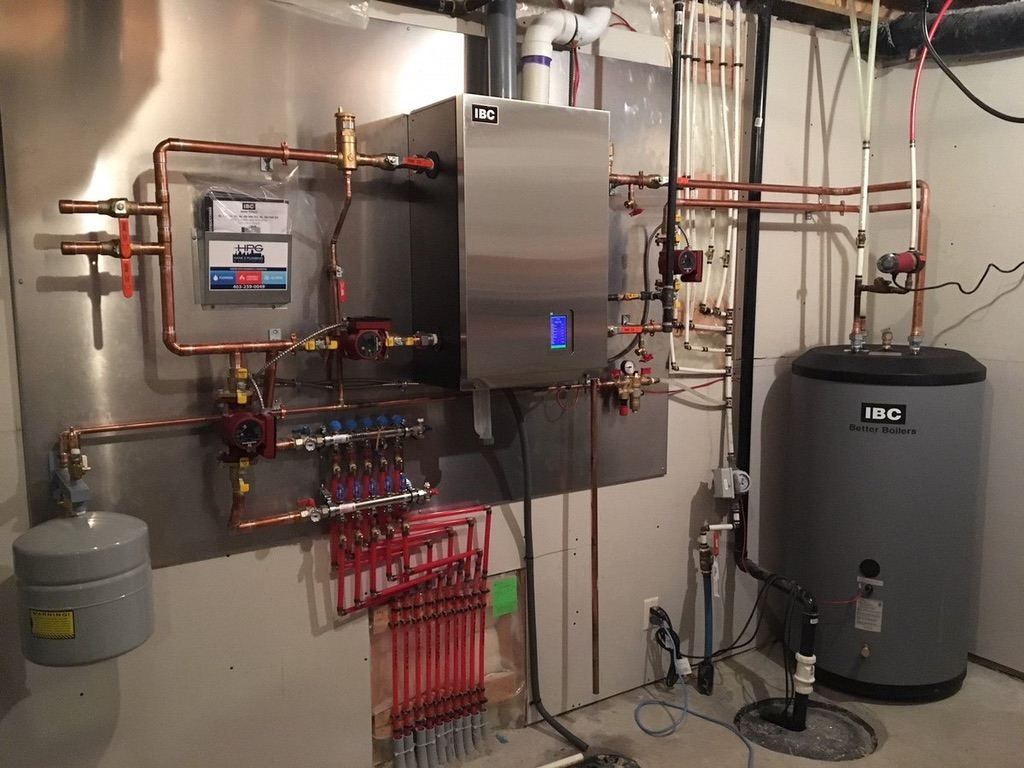 IBC boiler with radiant floor manifold and indirect tank