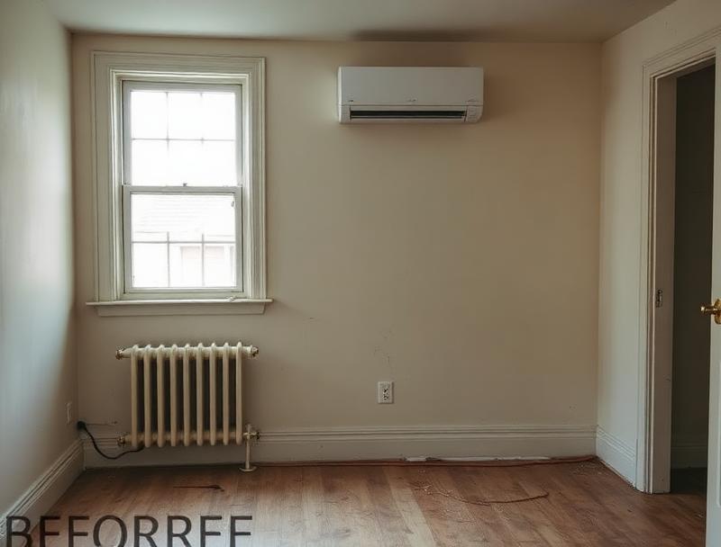 Room with old baseboard heater before ductless mini-split installation in Metro Vancouver