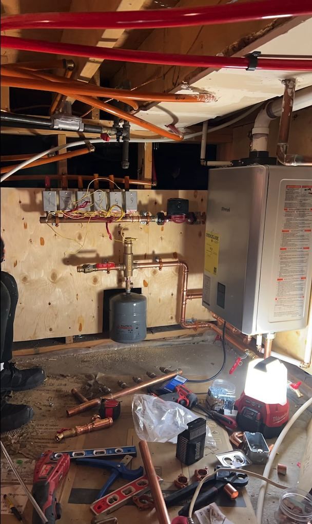 Rinnai combi boiler copper piping and expansion tank in progress