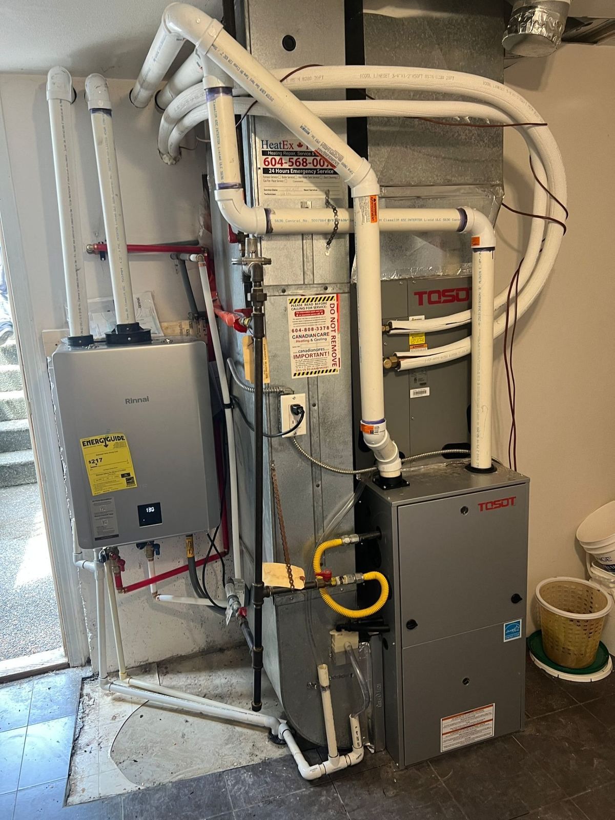 Tosot dual fuel furnace with Rinnai tankless water heater installation