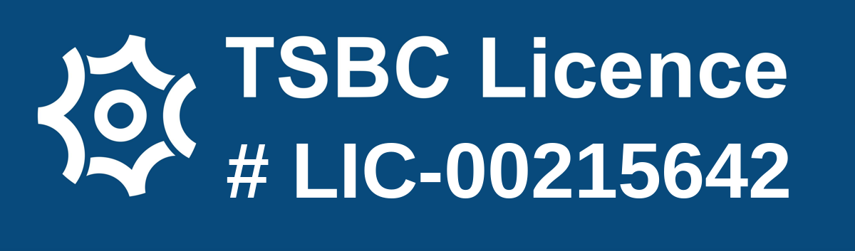 Technical Safety BC licensed contractor badge, Gas Contractor Licence, licence LIC-00215642